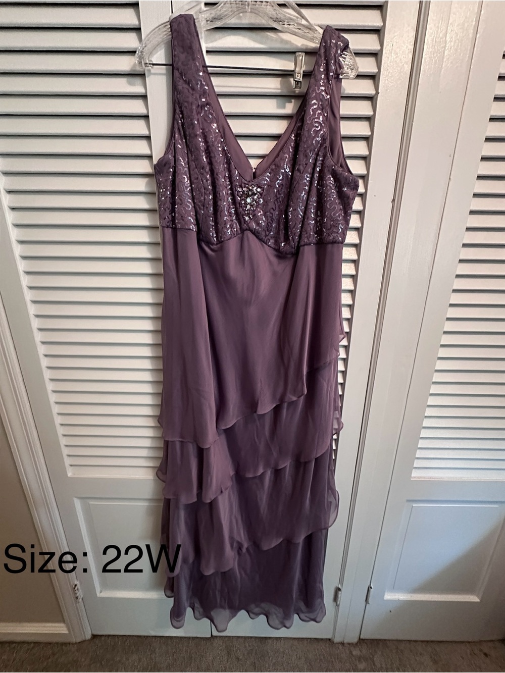 Sleeveless Lavender Sequin Tiered Evening Dress